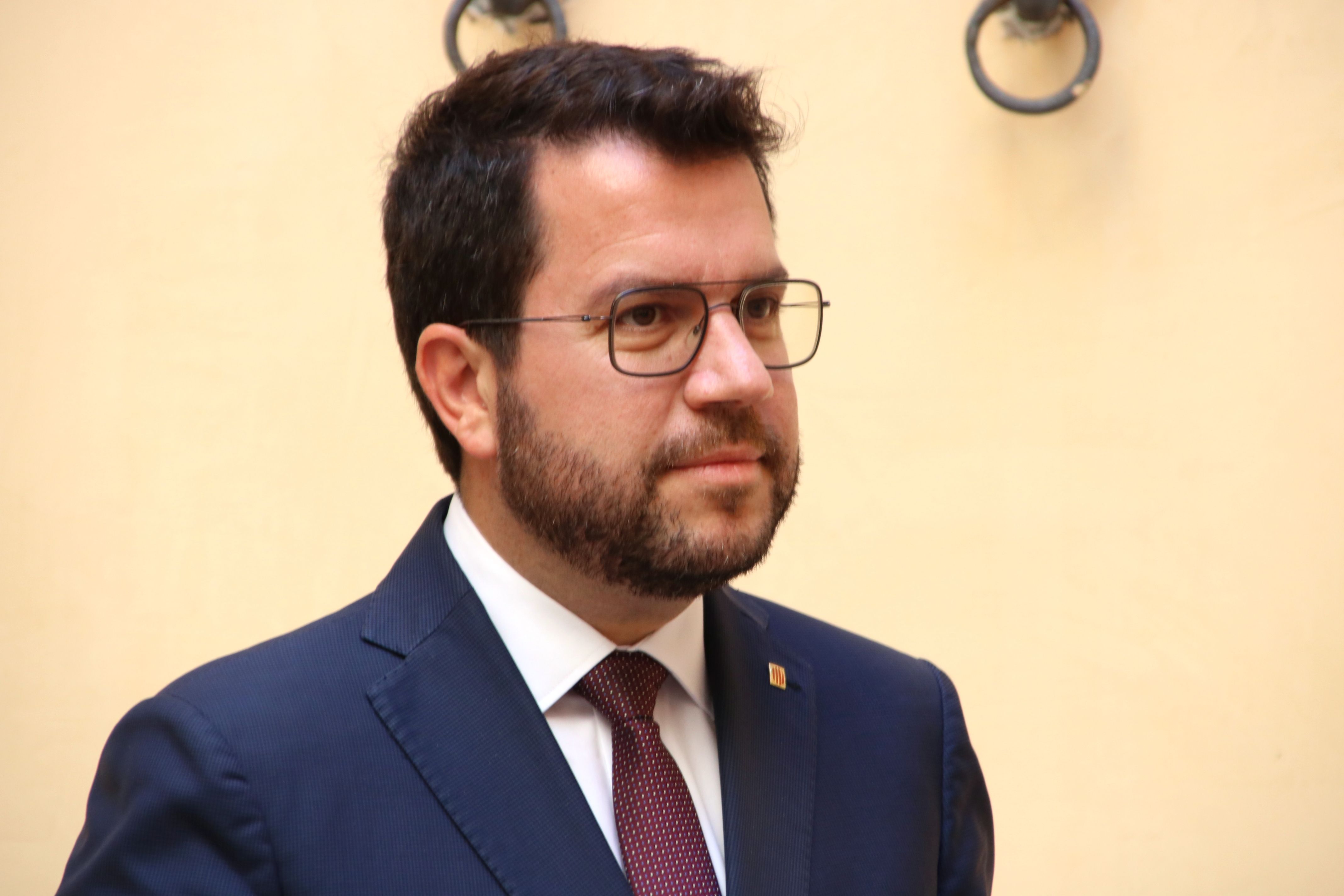 El president de la Generalitat, Pere Aragonès, aquest dijous al Palau Centelles.