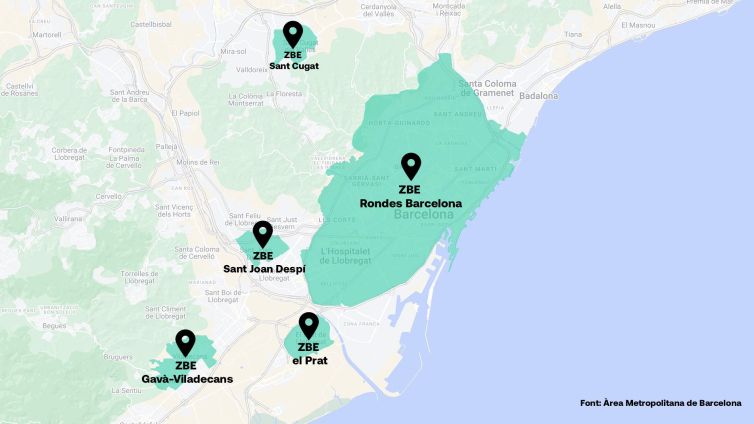 Mapa de les ZBE de l'àrea metropolitana de Barcelona