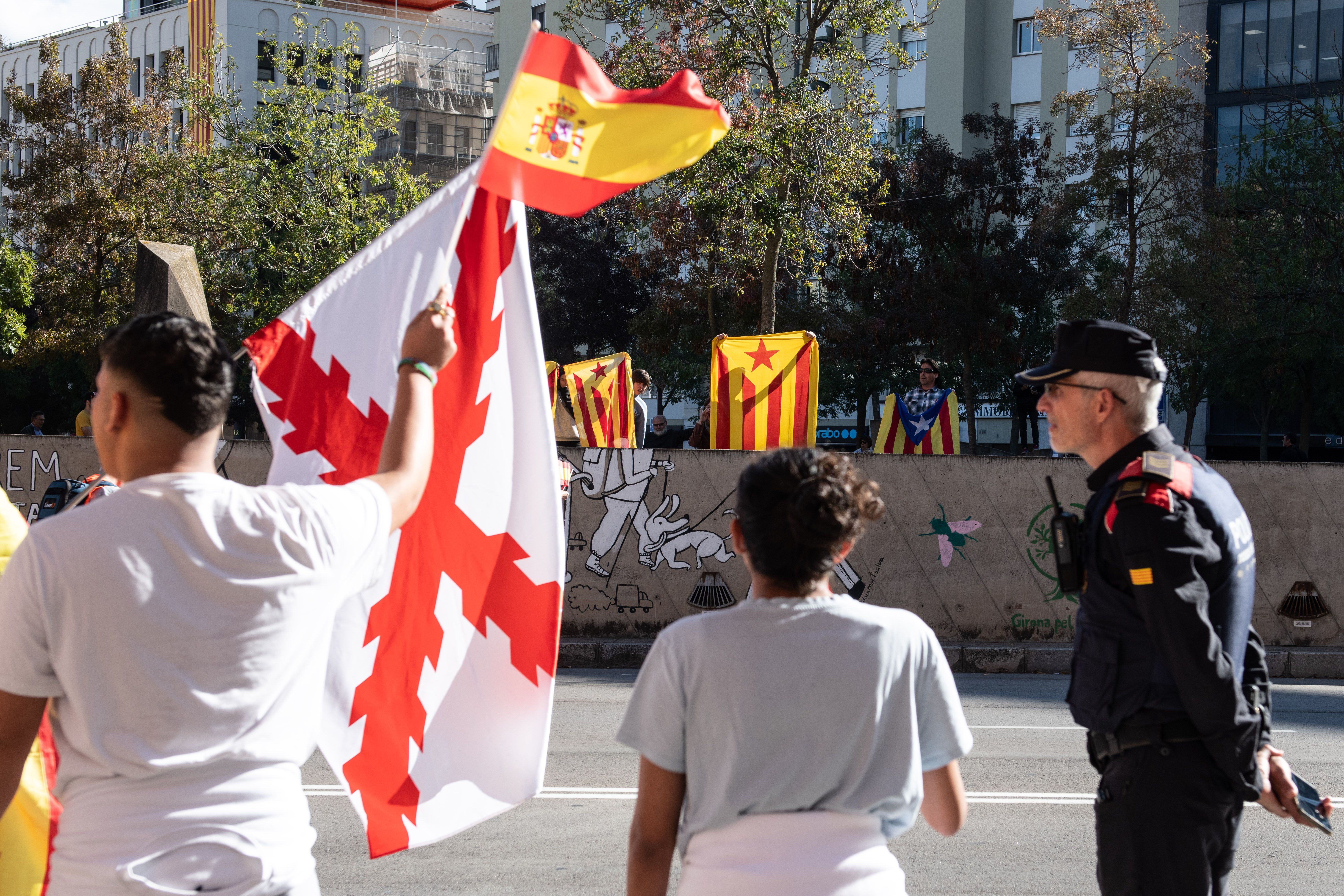 Estelades en una manifestació espanyolista a Girona
