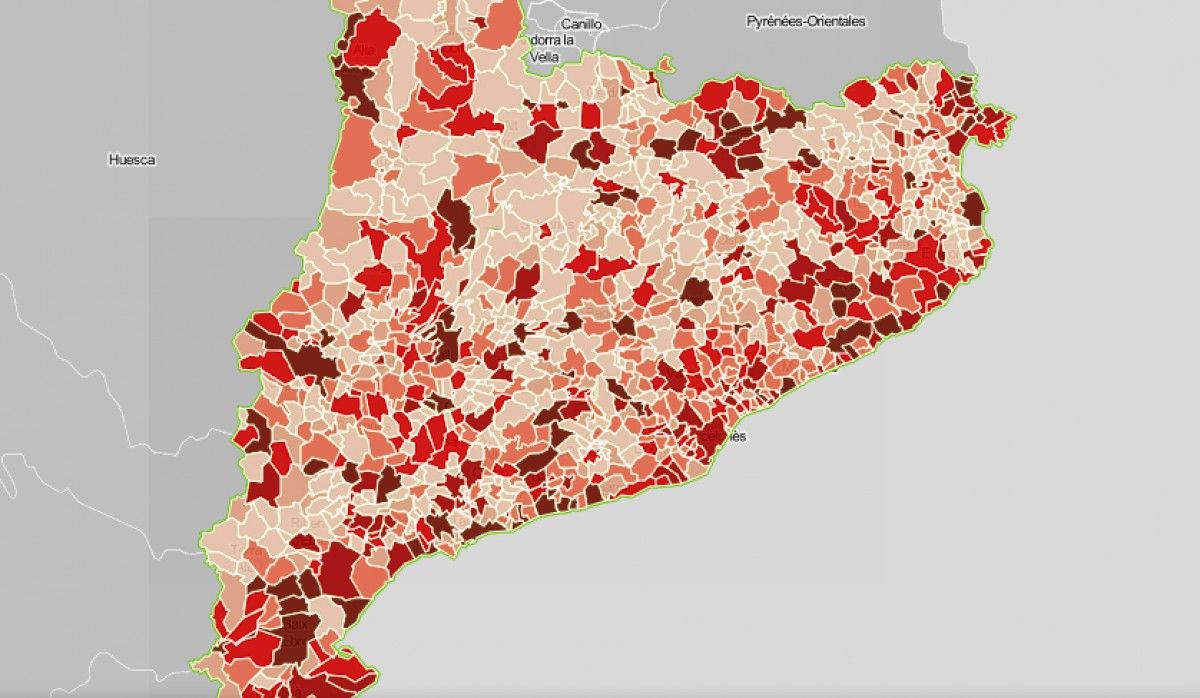 Mapa municipal de Catalunya, segons el deute per càpita dels seus ajuntaments