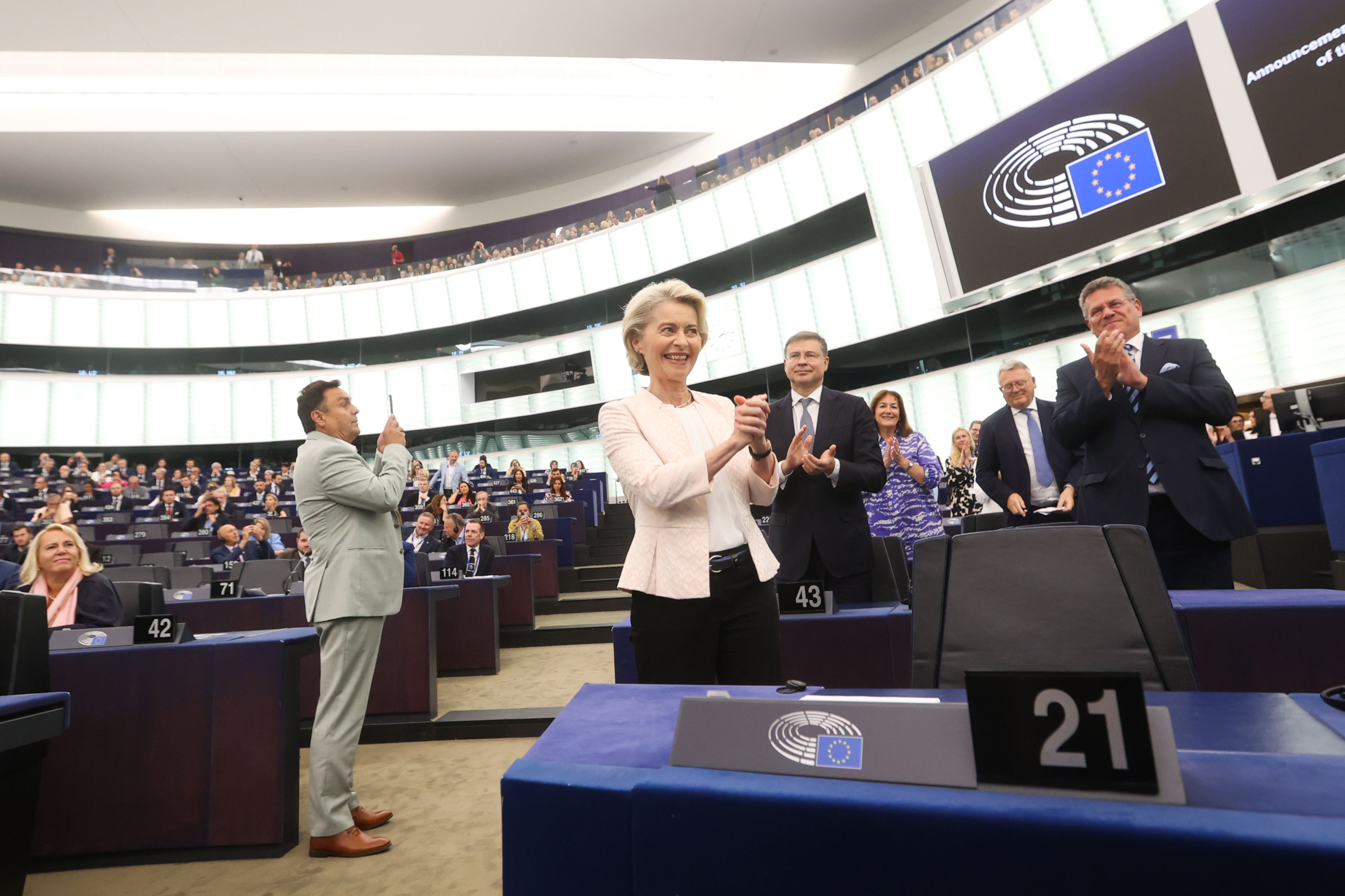 Von der Leyen, aquest dijous al Parlament Europeu, just després de ser reelegida.