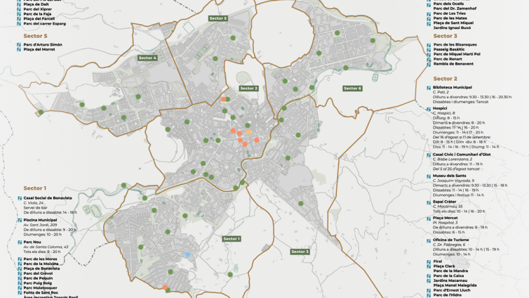 El mapa dels refugis climàtics d'Olot