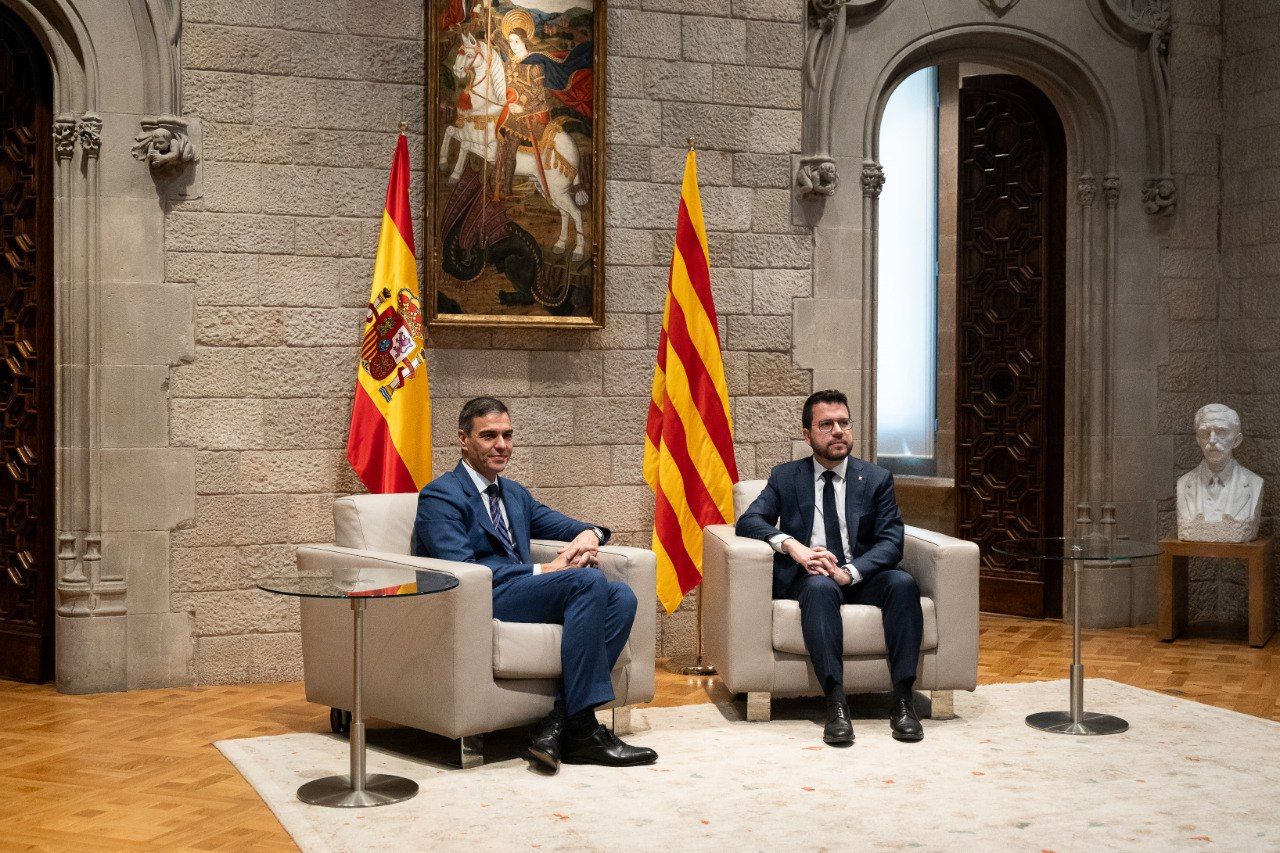 Pedro Sánchez i Pere Aragonès, aquest dimecres al Palau de la Generalitat.