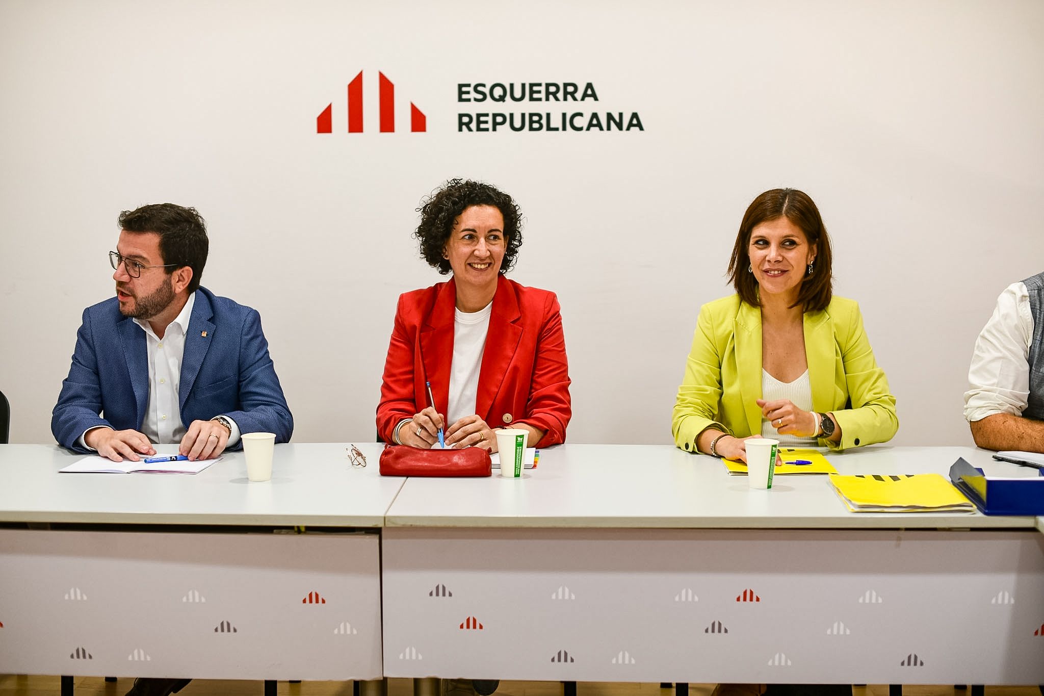 Pere Aragonès, Marta Rovira i Marta Vilalta, durant una permanent nacional del partit el mes de juliol.