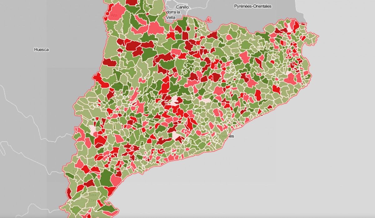 Mapa municipal de Catalunya, segons l'evolució del pressupost des del 2014.