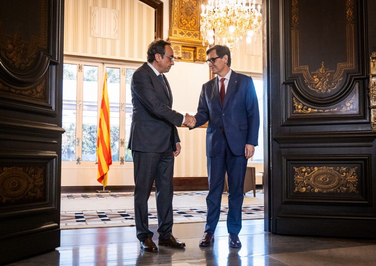 Josep Rull i Salvador Illa, durant la trobada d'aquest matí.