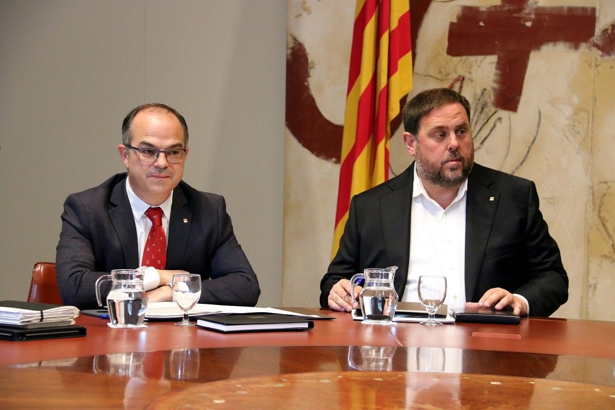 Jordi Turull i Oriol Junqueras, durant la reunió del Govern del 12 de setembre del 2017