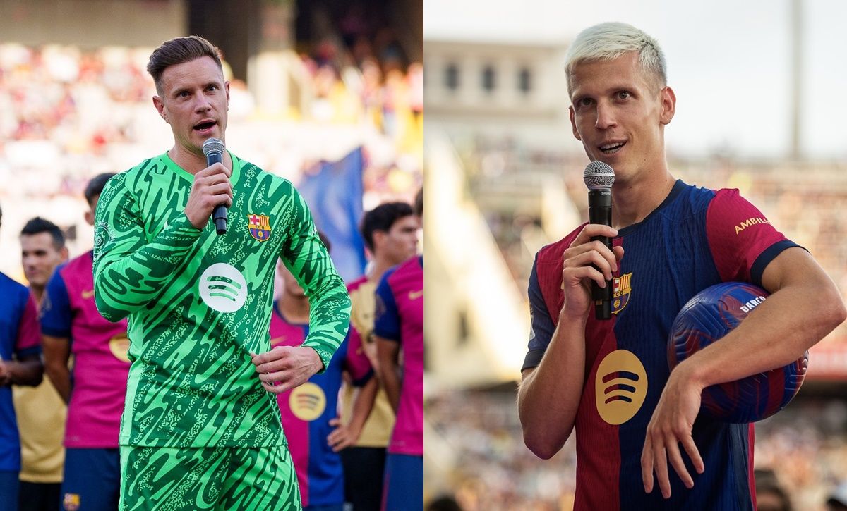 Ter Stegen i Dani Olmo, en els seus discursos amb el Barça durant el Gamper