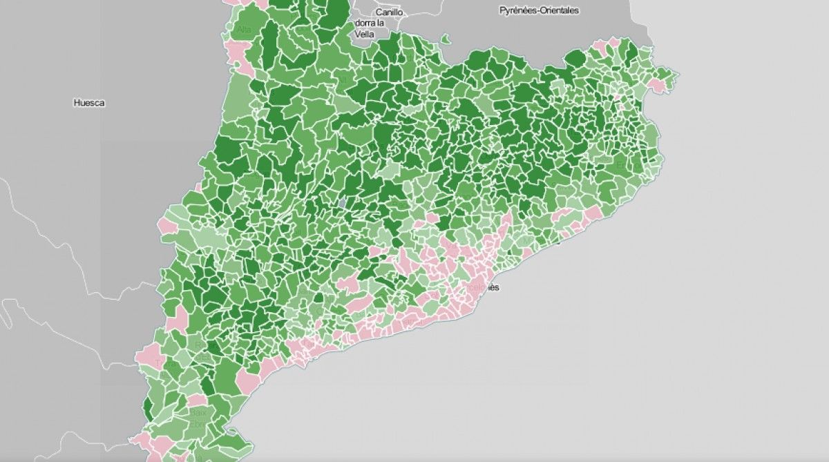 Mapa municipal de Catalunya, en funció dels resultats obtinguts per JxCat i ERC.