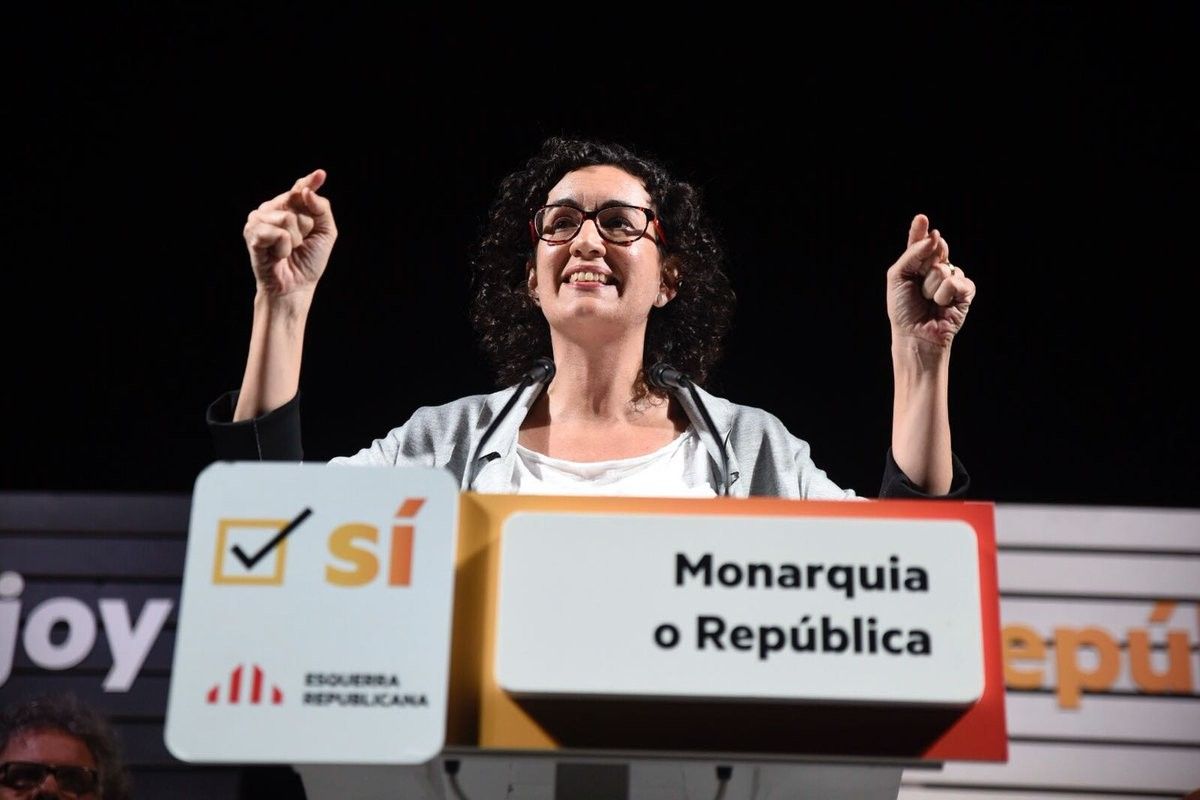 Marta Rovira, intervenint en el míting d'ERC a Mataró.