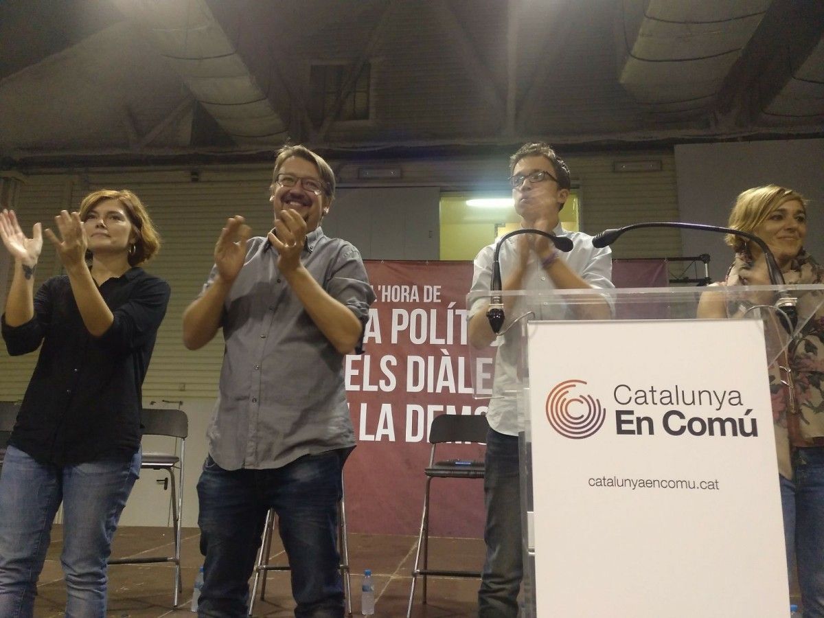 Elisenda Alamany, Xavier Domènech, Íñigo Errejón i Laura Campos, a l'acte dels comuns