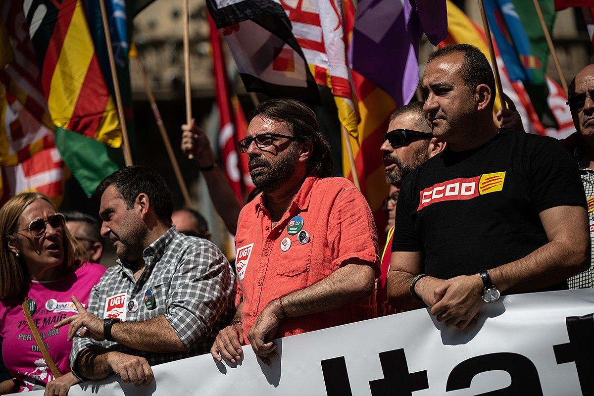 Camil Ros i Javier Pacheco, líders d'UGT i CCOO a Catalunya, un 1 de maig.