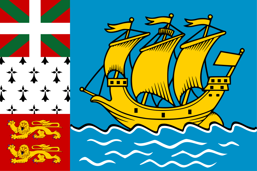 Bandera no oficial de Saint-Pierre i Miquelon, amb els mateixos elements que l'escut