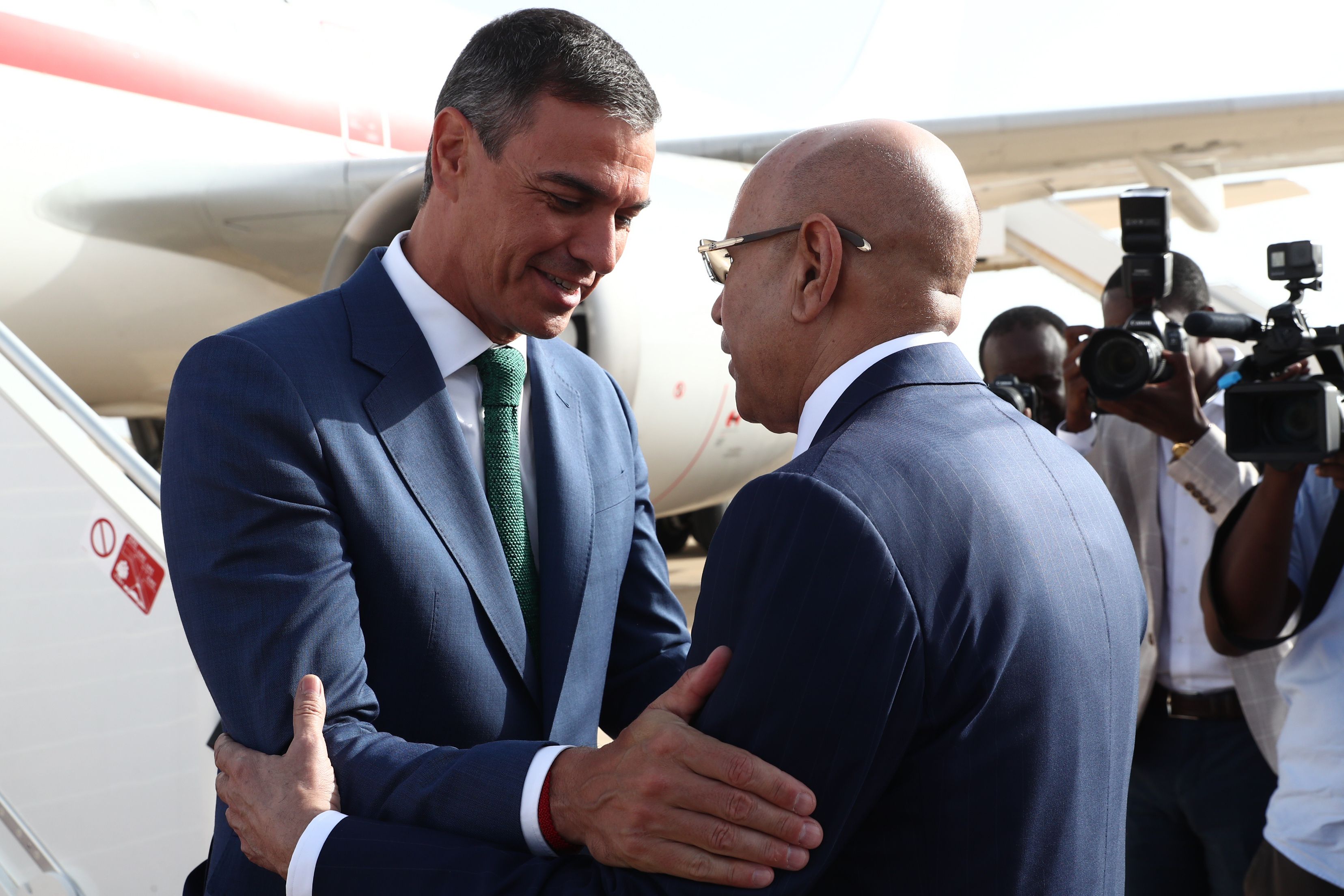 Sánchez i Uld Ghazouani a l'arribada del president espanyol a Mauritània.