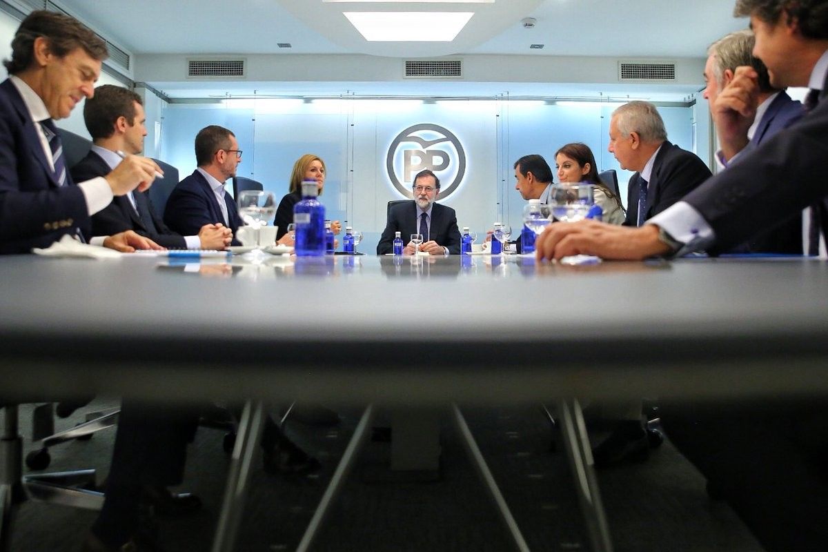 El comitè de direcció del PP encapçalat per Mariano Rajoy, reunit avui. 