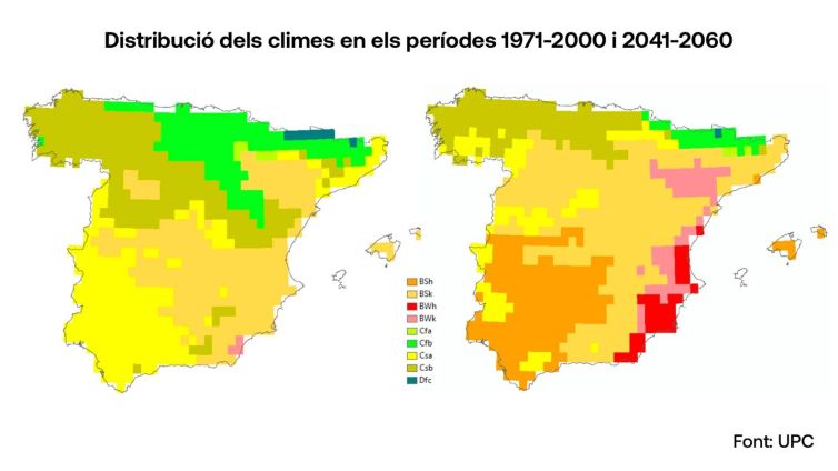 Canvi en la distribució dels climes a la península Ibèrica l'any 2050