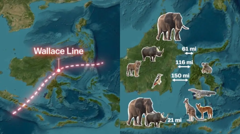 La línia de Wallace, al sud-est asiàtic
