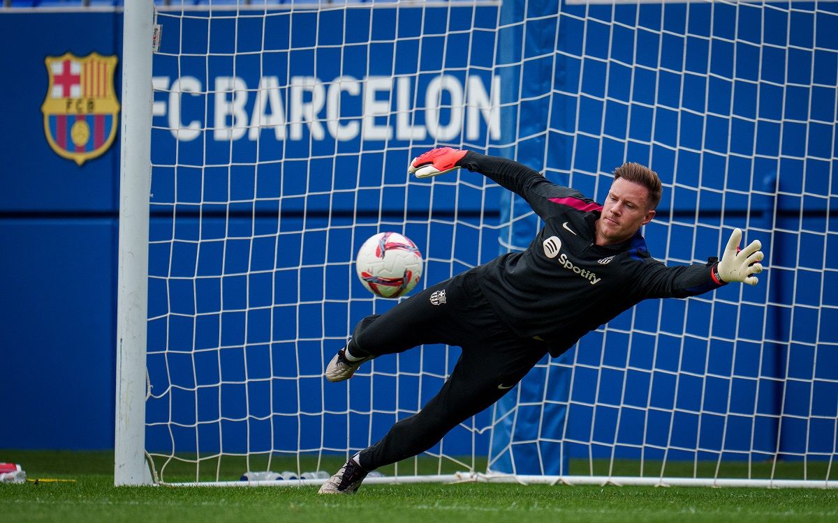 Ter Stegen, en un entrenament amb el Barça