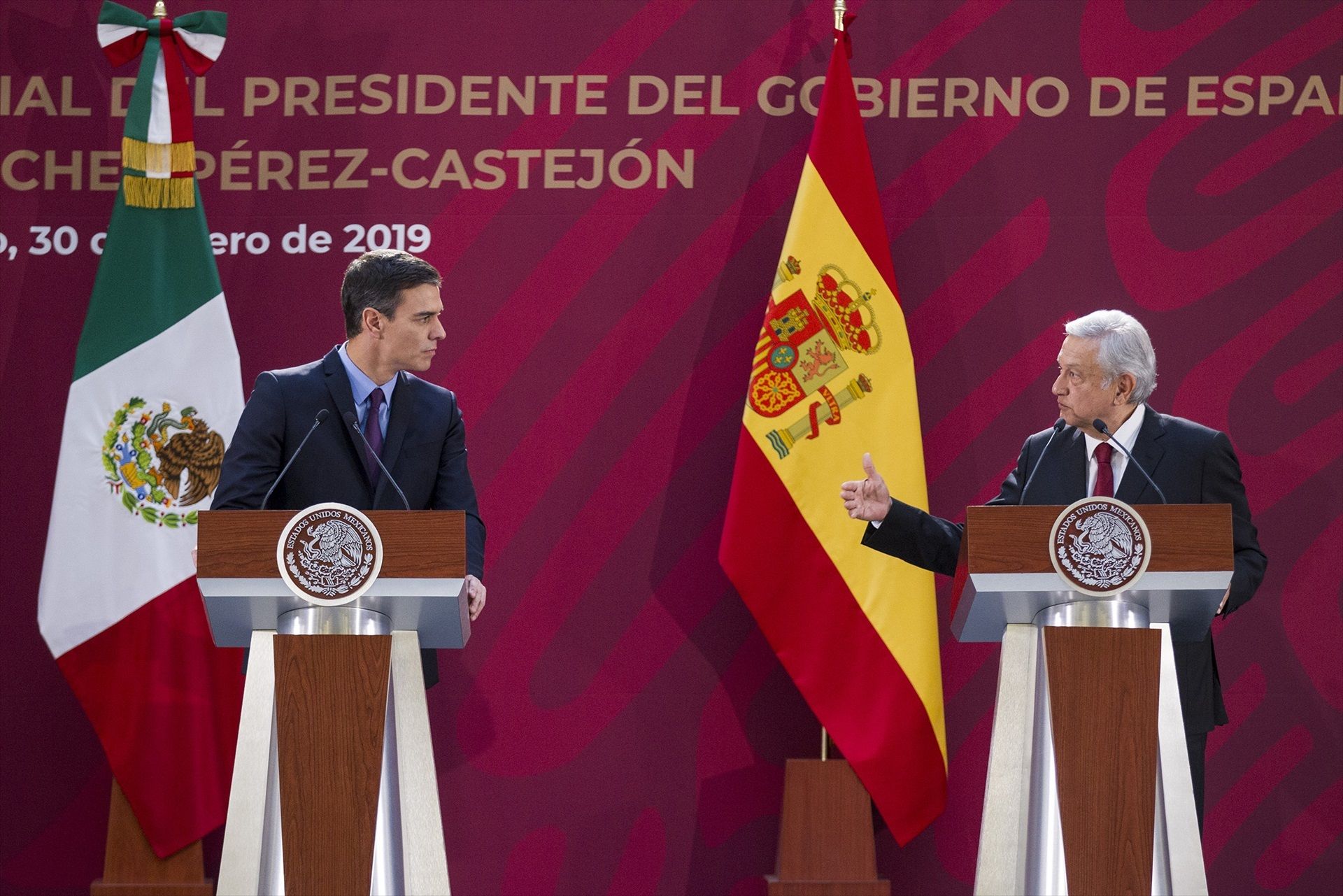 Andrés Manuel López Obrador i Pedro Sánchez quan aquest va visitar Mèxic el 2019 en viatge oficial