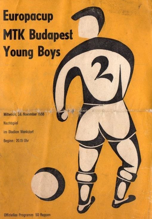 Cartell del partit de vuitens de final de la Copa d’Europa 1958 59entre el Young Boys i l'MTK de Budapest