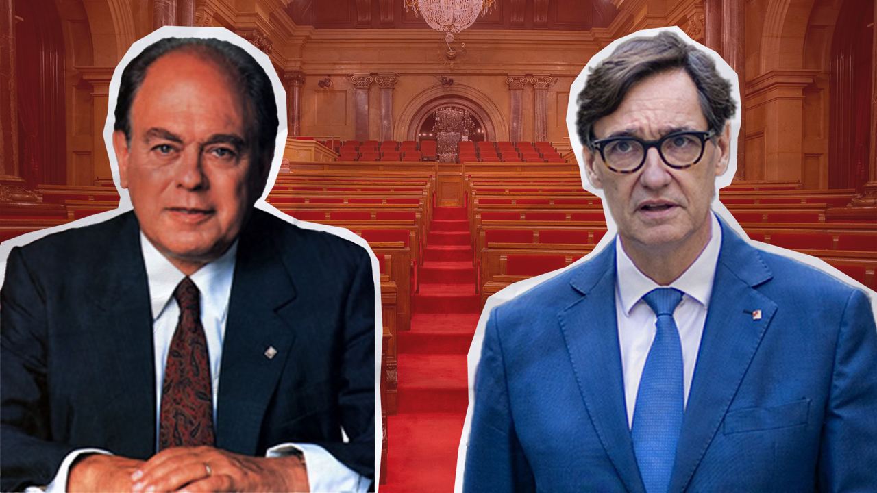 Jordi Pujol, primer president de la Generalitat des de la restauració democràtica, i Salvador Illa, actual cap de l'executiu