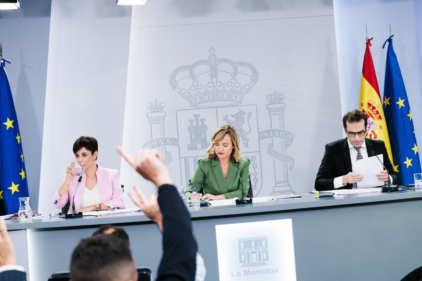 Isabel Rodríguez, Pilar Alegría i Carlos Cuerpo, aquest dimarts.