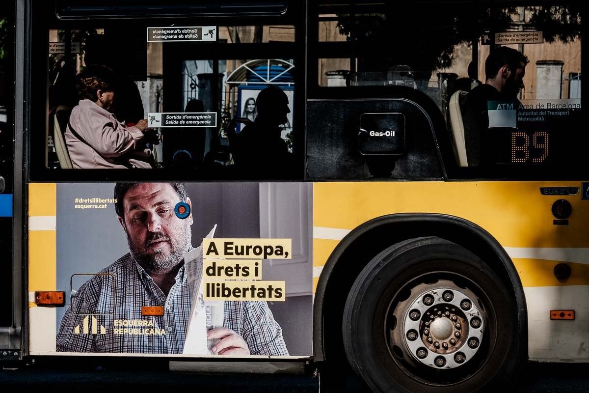 Oriol Junqueras, candidat d'ERC a les europees, en un cartell electoral