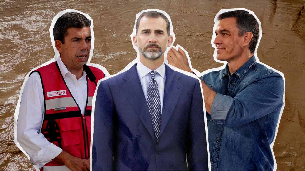 Carlos Mazón, Felip VI i Pedro Sánchez.