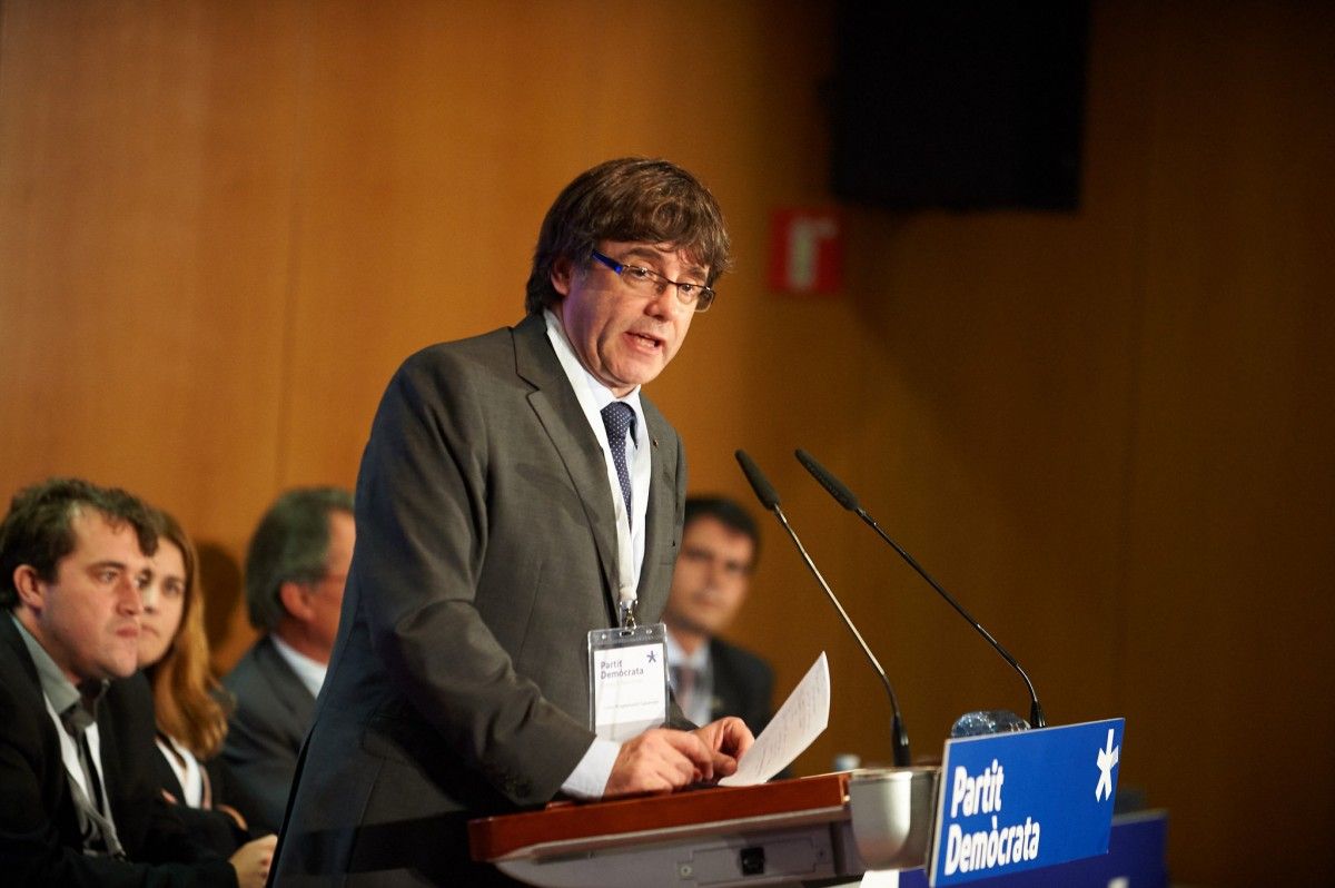 Carles Puigdemont i Jordi Turull, durant el consell nacional del PDECat
