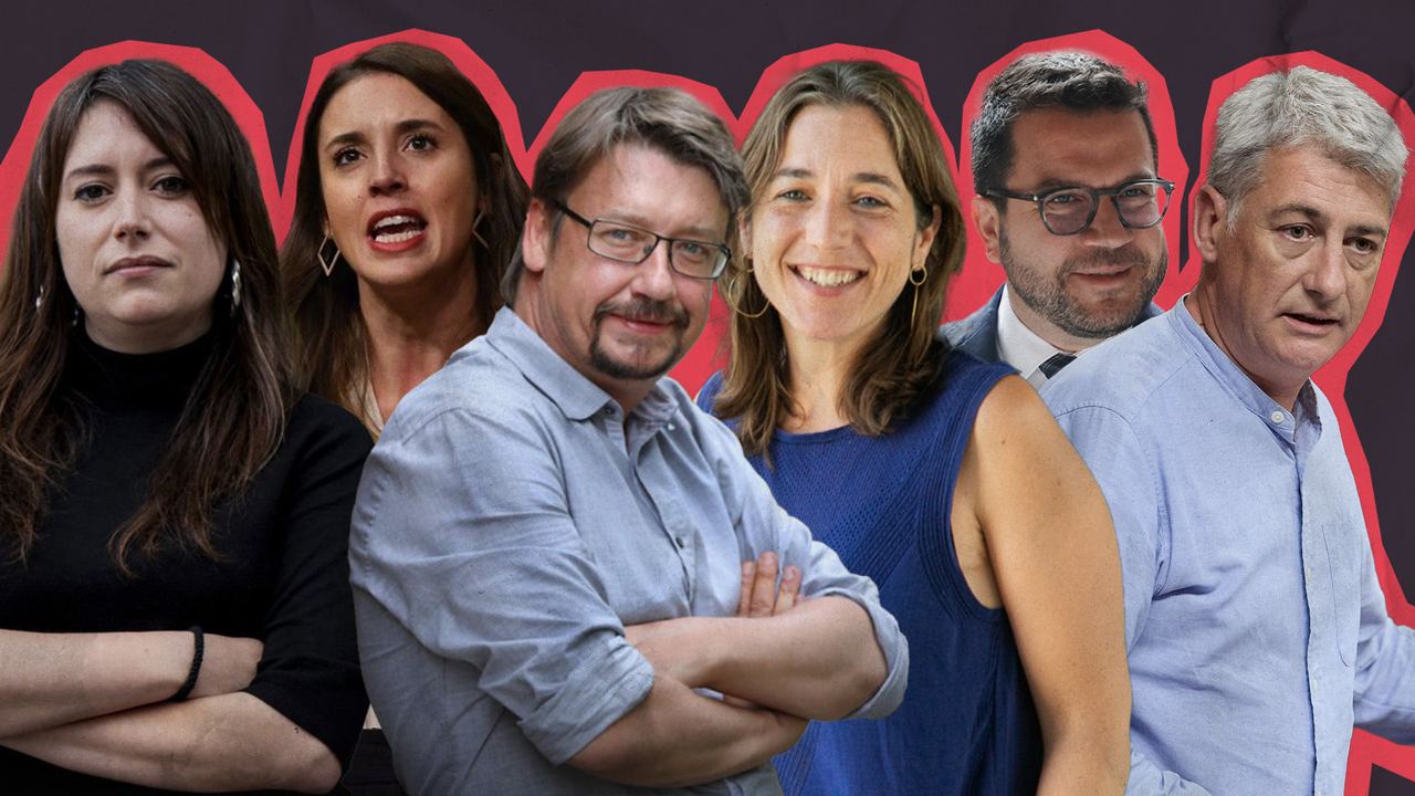 Laure Vega, Irene Montero, Xavier Domènech, Mar Griera, Pere Aragonès i Oskar Matute, ponents en les xerrades.