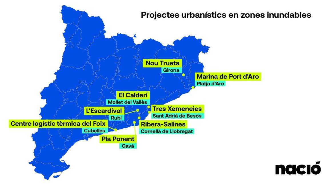 Mapa de projectes urbanístics en zones inundables a Catalunya