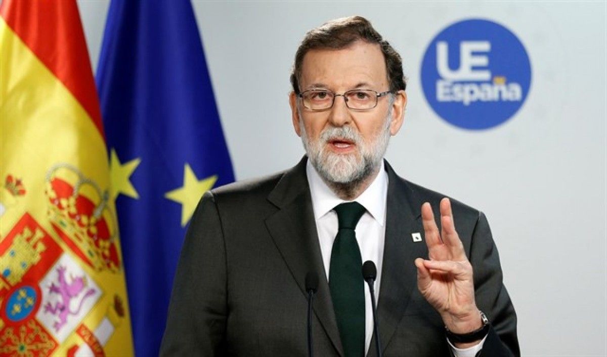 El president espanyol, Mariano Rajoy, en roda de premsa des de Brussel·les