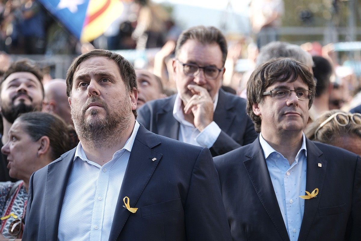Oriol Junqueras i Carles Puigdemont a la manifestació