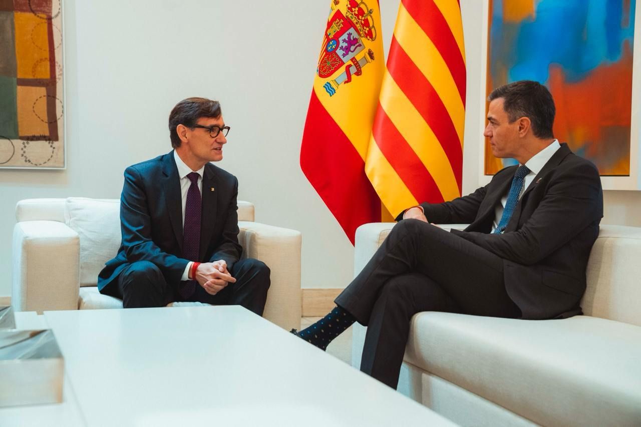 Salvador Illa i Pedro Sánchez durant la reunió a la Moncloa