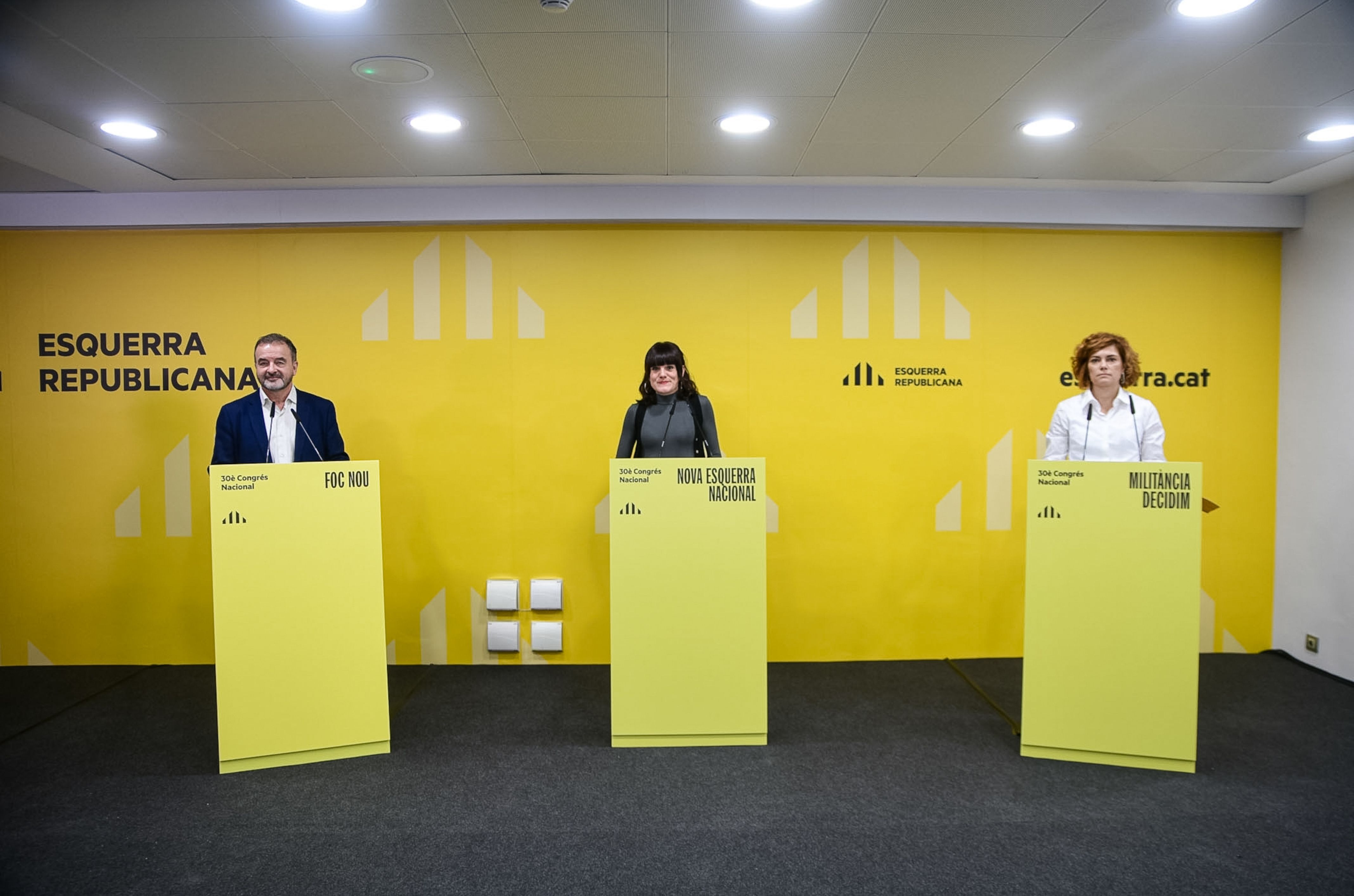 Els candidats a secretari general d'ERC: Alfred Bosch, Alba Camps i Elisenda Alamany durant el debat d'aquest diumenge