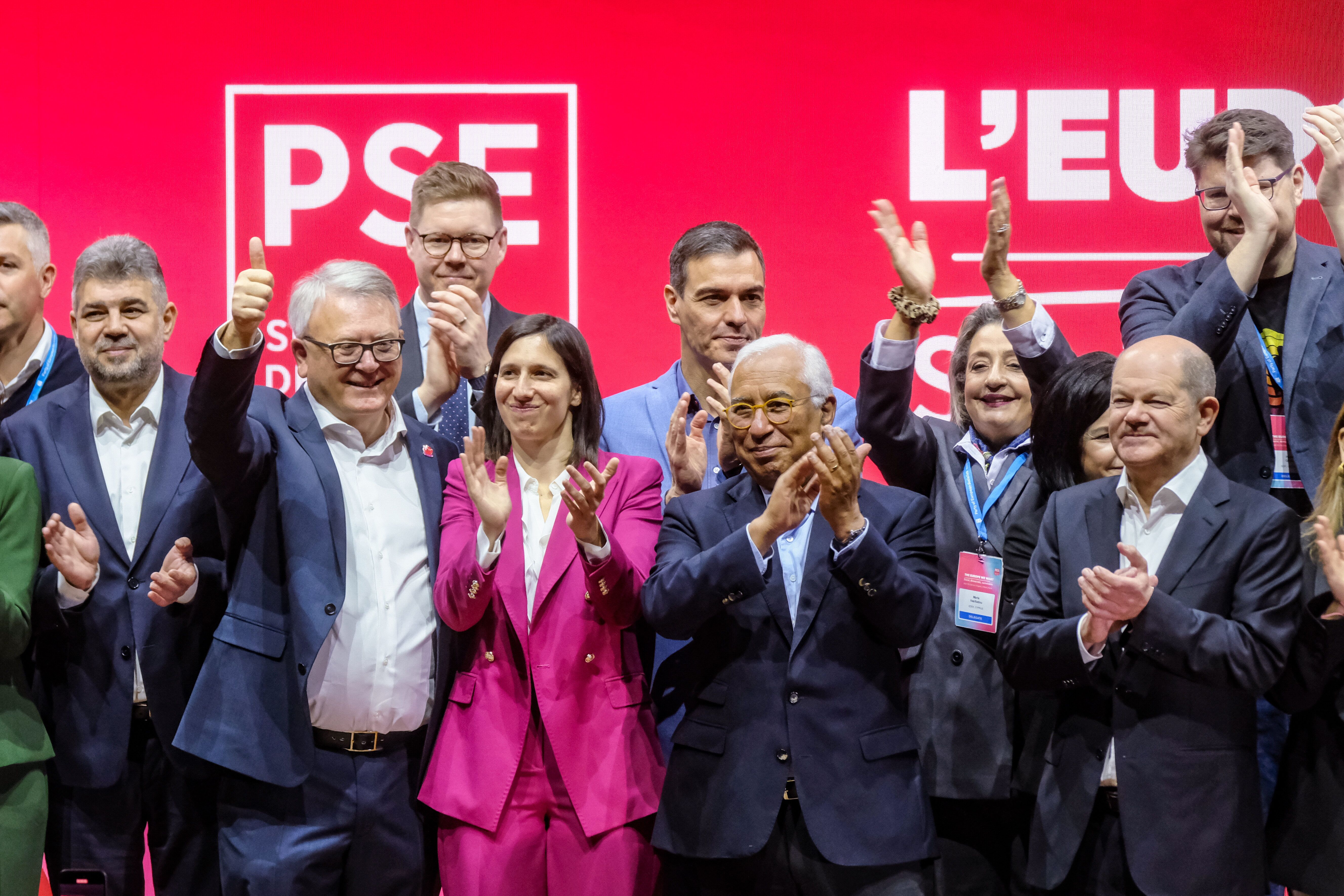 Els líders del Partit Socialista Europeu: la italiana Elly Schlein, Pedro Sánchez, António Costa i Olaf Scholz, a Roma.