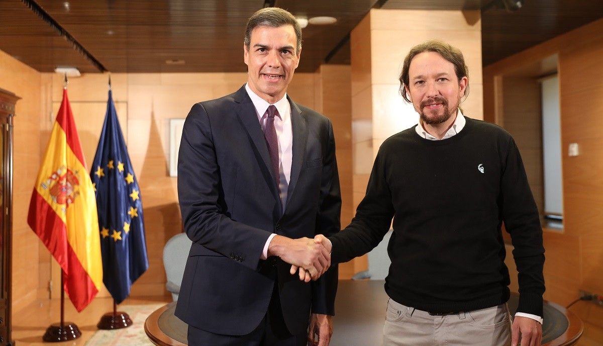 El líder del PSOE, Pedro Sánchez, amb el de Podem, Pablo Iglesias