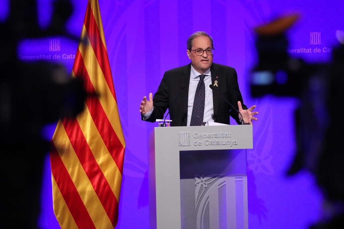 El president de la Generalitat, Quim Torra, en una roda de premsa al Palau de la Generalitat