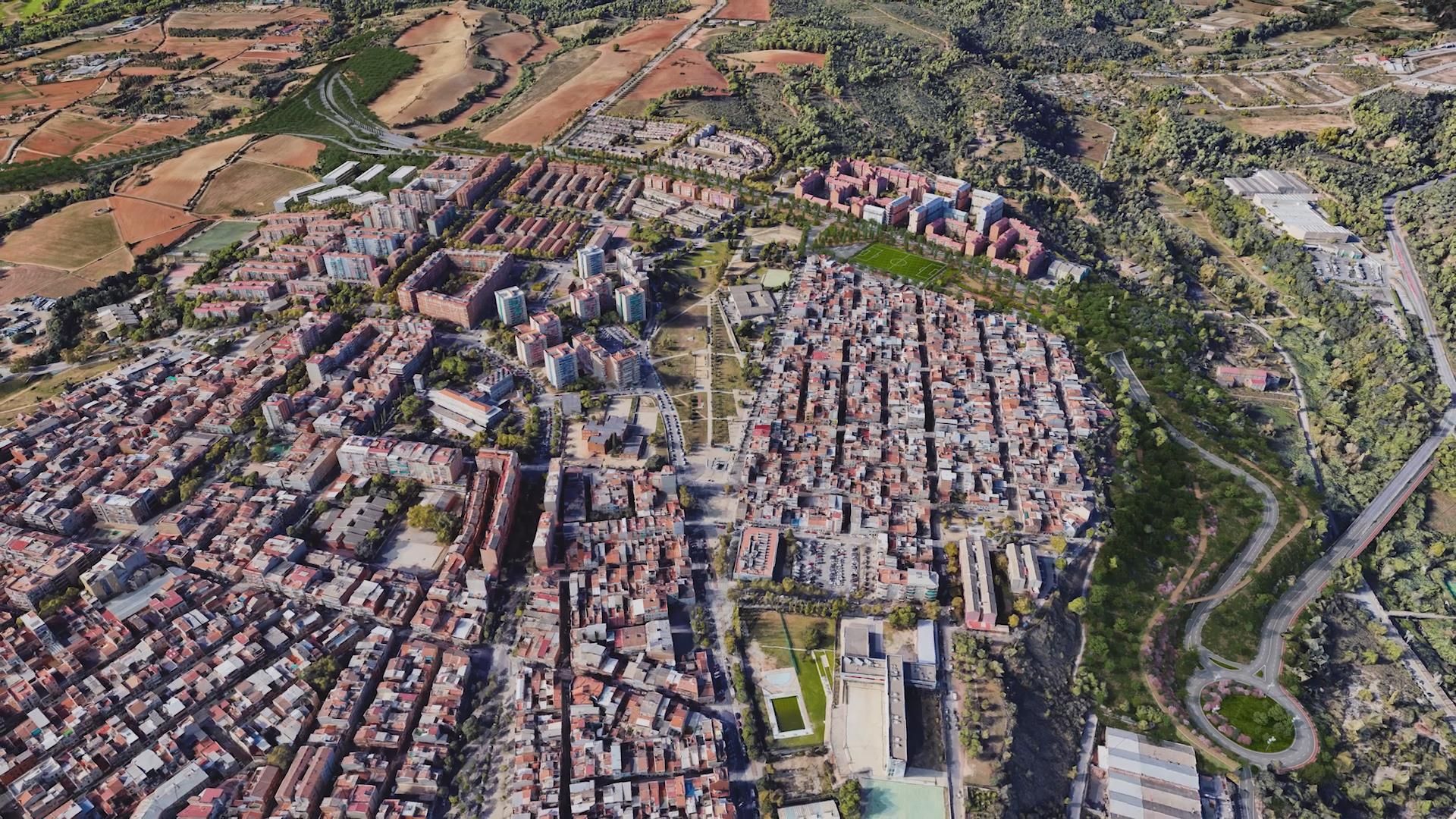 Simulació aèria del pas de la ronda Nord al seu pas pel barri de Dan Deu, a Sabadell