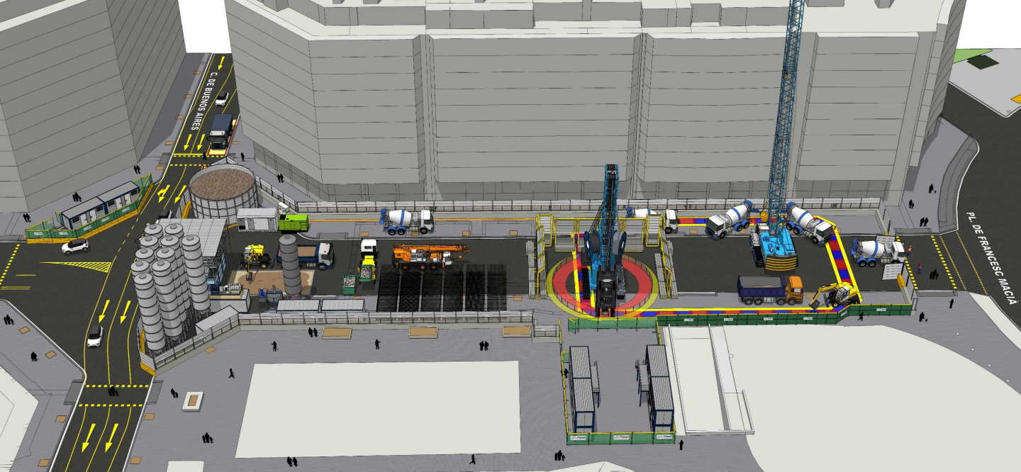 Simulació de l'espai ocupat per les obres per la nova estació de Francesc Macià