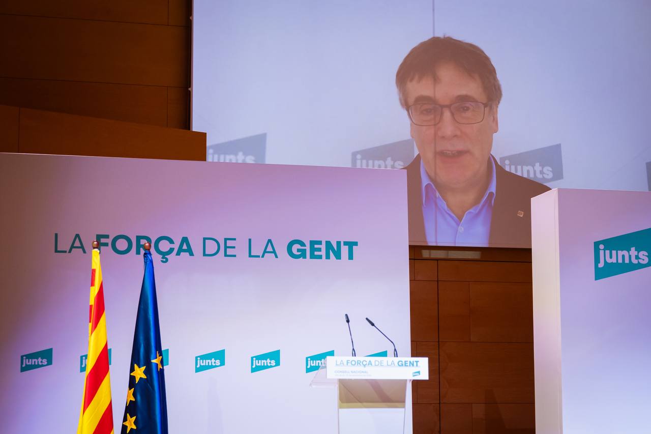 Carles Puigdemont, durant el consell nacional de Junts.