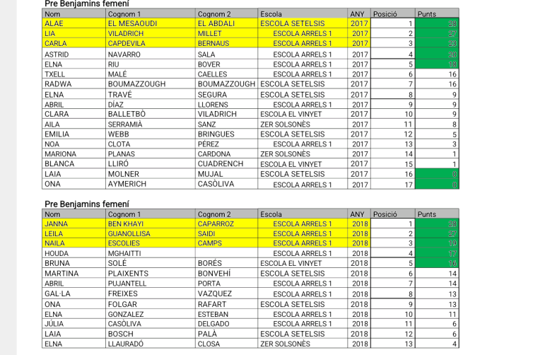 Classificació Cross Escolar 