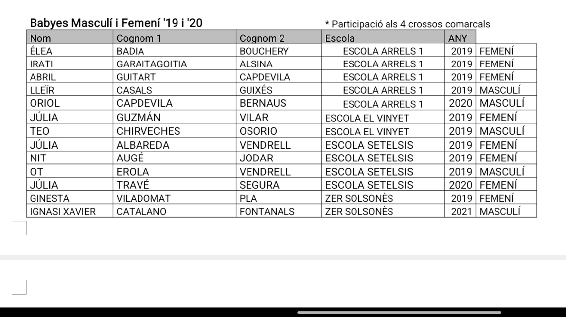 Classificació Cross Escolar 