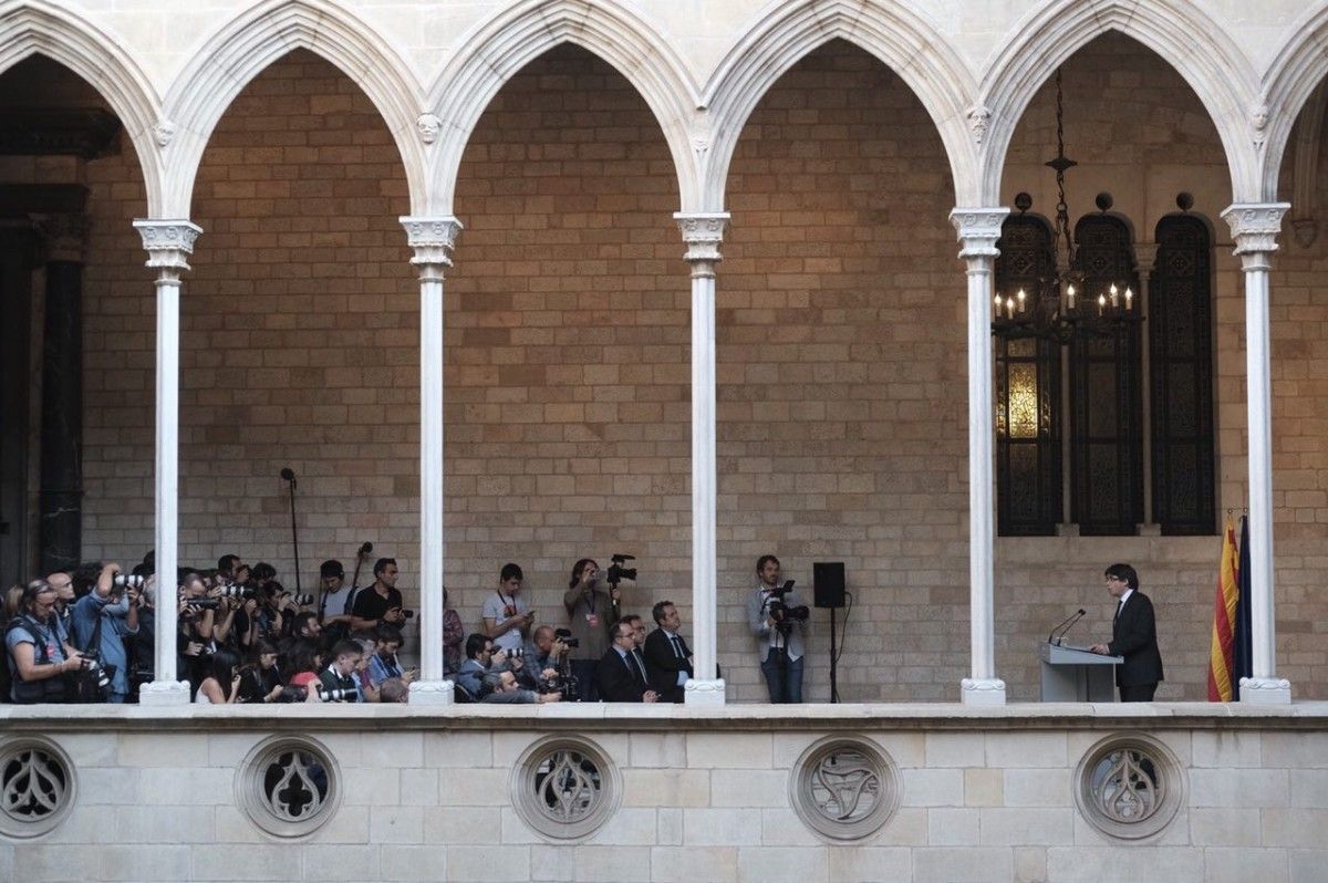 El president de la Generalitat, Carles Puigdemont, en una compareixença a Palau