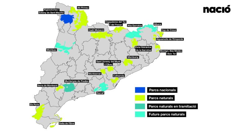 Mapa dels parcs naturals presents i futurs de Catalunya