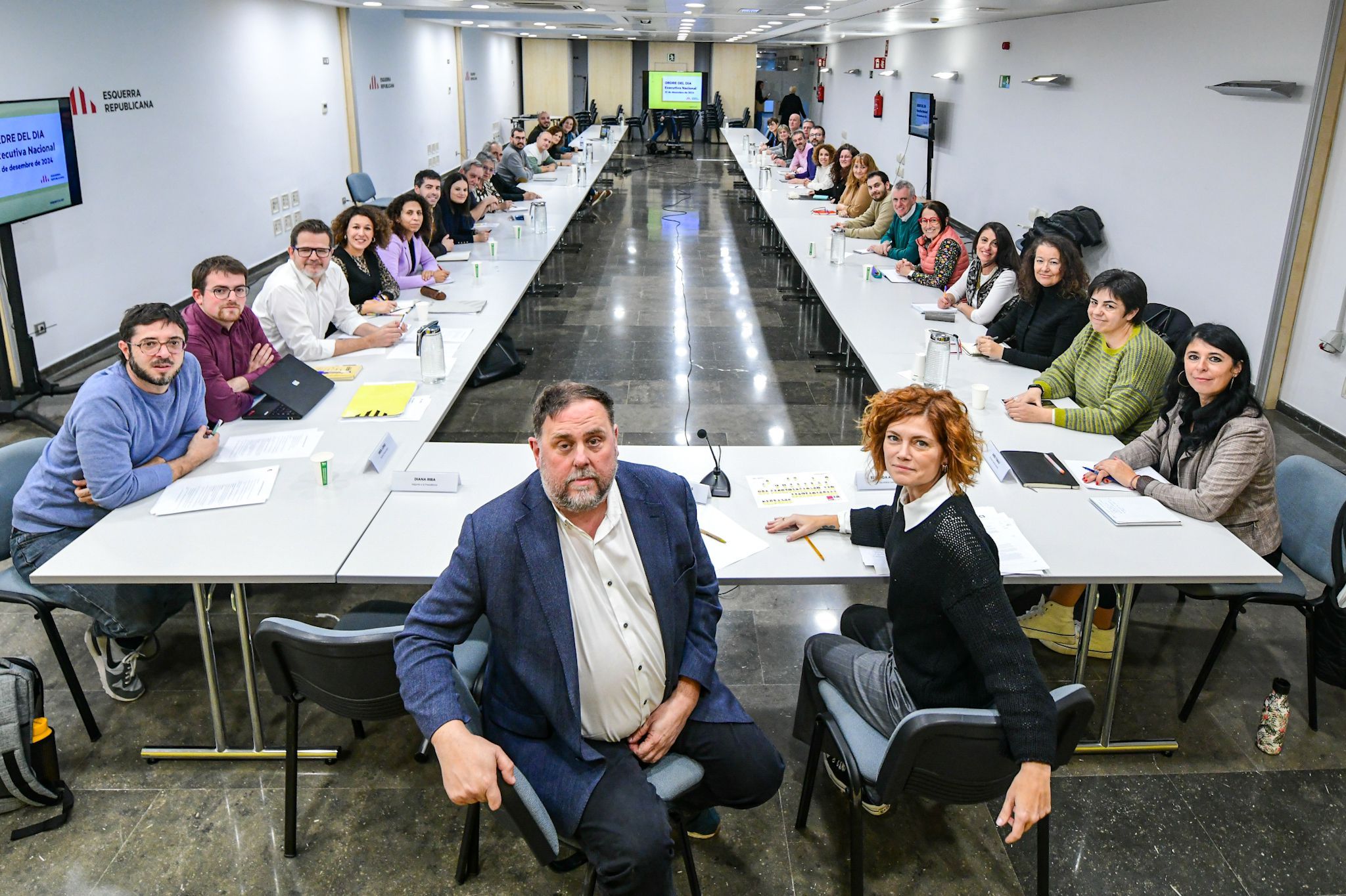 Oriol Junqueras i Elisenda Alamany, encapçalant l'executiva nacional aquest dilluns.