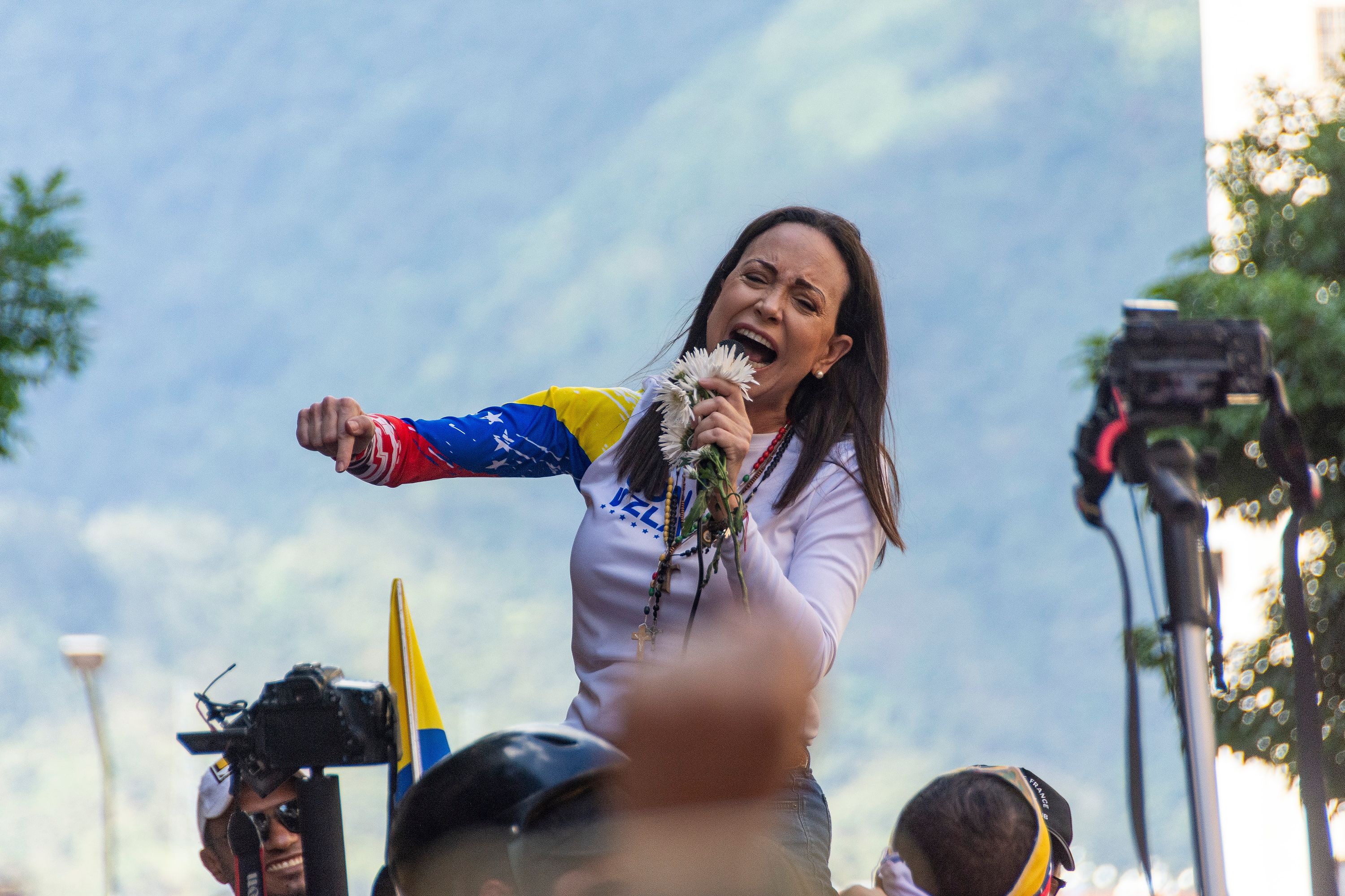 La líder opositora veneçolana María Corina Machado instants abans de ser detinguda a Caracas