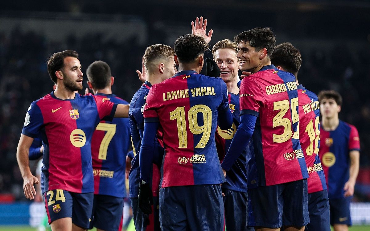 El Barça celebra un gol en l'eliminatòria de Copa del Rei contra el Betis