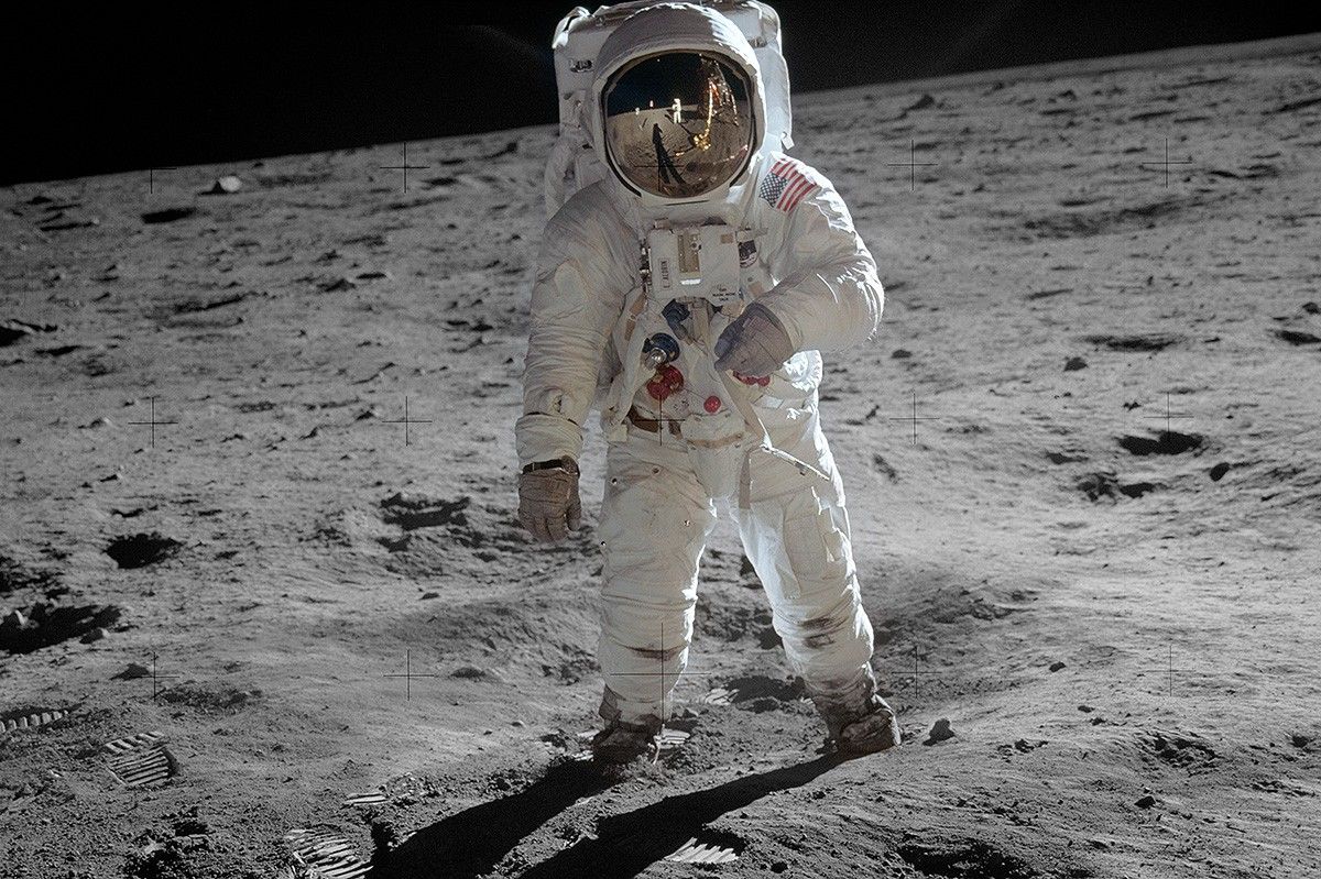 L'astronauta Edwin Buzz Aldrin, trepitjant la Lluna l'any 1969