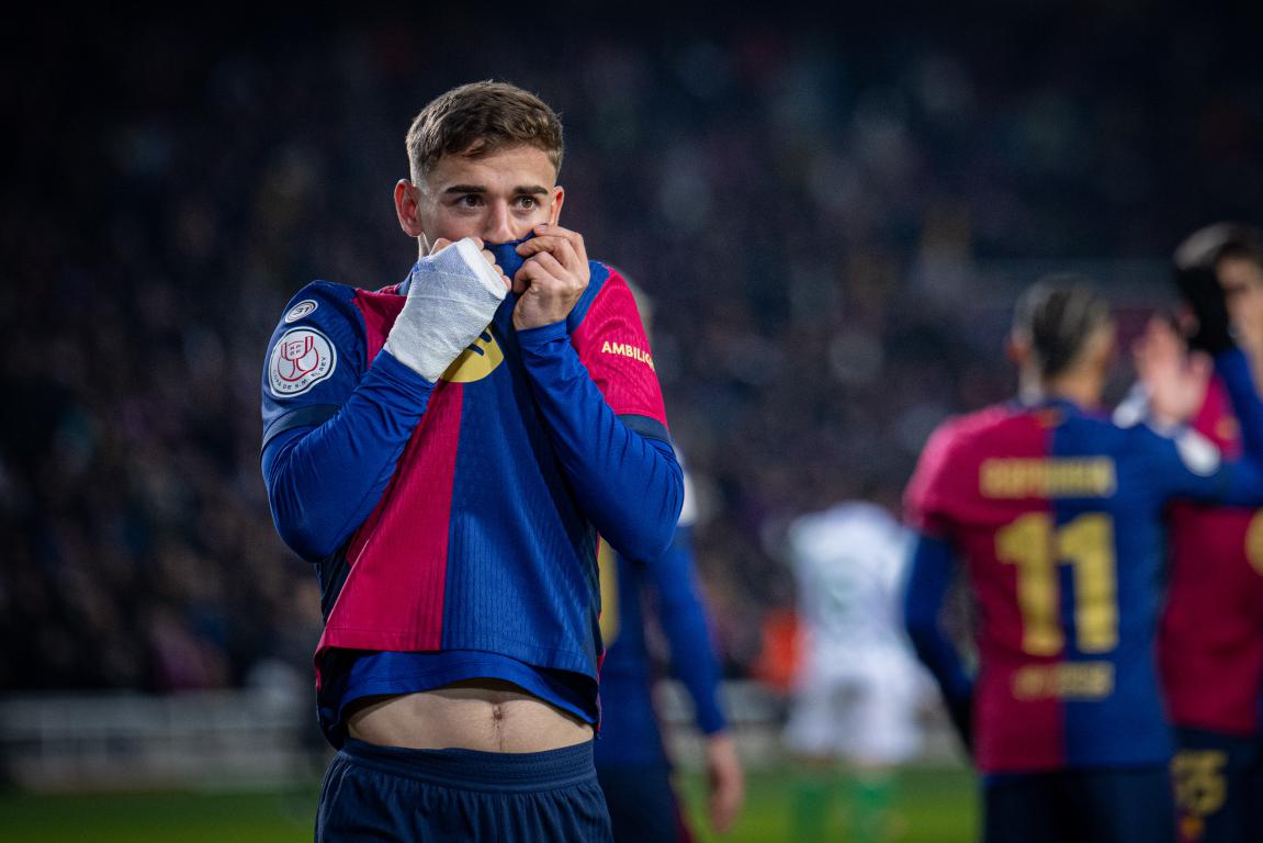 Gavi celebra un gol amb el Barça